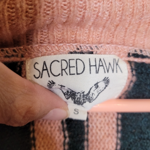 Sacred Hawk Sweater Stripe Pink Cardigan Womens Size Small Oversized - Picture 7 of 11